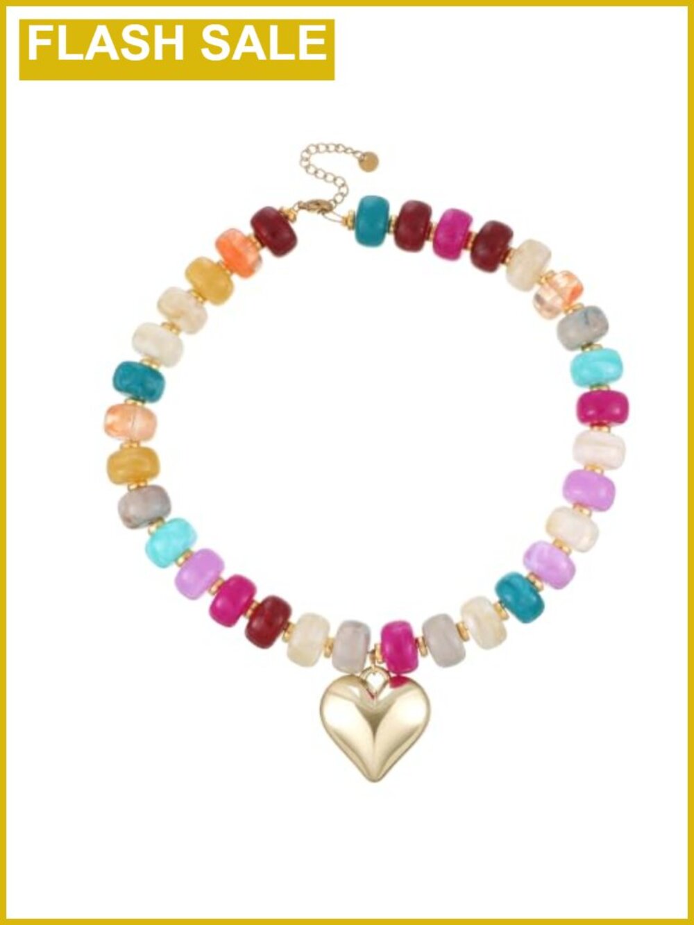 Chunky Heart Beaded Pendant Necklace for Women Boho Statement Jewelry